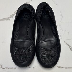 Tory Burch Reva Ballet Flats Black Leather 8.5